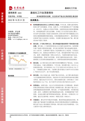 基础化工行业深度报告:欧洲能源危机发酵,关注欧洲产能占比高的维生素品种-20221031-东莞证券-22页