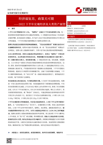 2022下半年宏观经济及大类资产展望:经济弱复苏,政策尤可期-20220706-万和证券-25页