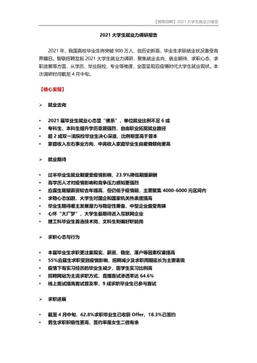 【智联招聘】2021大学生就业力调研报告-22页