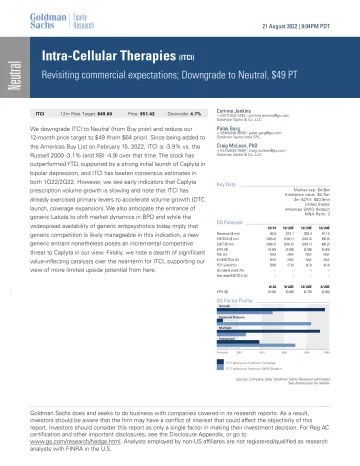 Intra-Cellular Therapies (ITCI)_ Revisiting commercial expectations; Downgrade to Neutral, $49 PT(1)