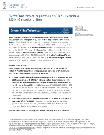 Greater China Telecom Equipment_ June_ 5G BTS +154k units to 1,854k; 5G subscribers +28mn(1)