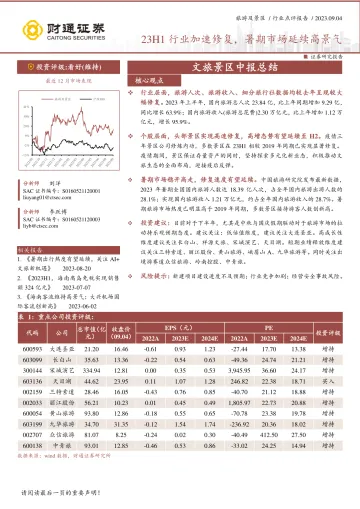 文旅景区行业中报总结：23H1行业加速修复，暑期市场延续高景气-20230904-财通证券-26页