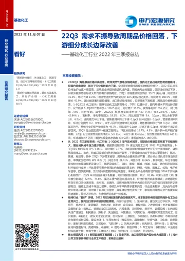 基础化工行业2022年三季报总结:2Q3需求不振导致周期品价格回落,下游细分成长边际改善-20221107-申万宏源-38页