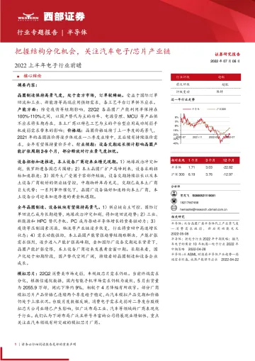 半导体行业专题报告:2022上半年电子行业前瞻,把握结构分化机会,关注汽车电子芯片产业链-20220706-西部证券-37页