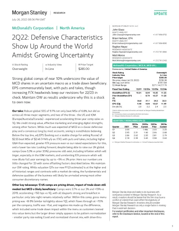 MS_McDonald'sCorporation _ NorthAmerica 2Q22_ Defensive Characteristics Show Up Around the World Amidst Growing Uncertainty_20220726