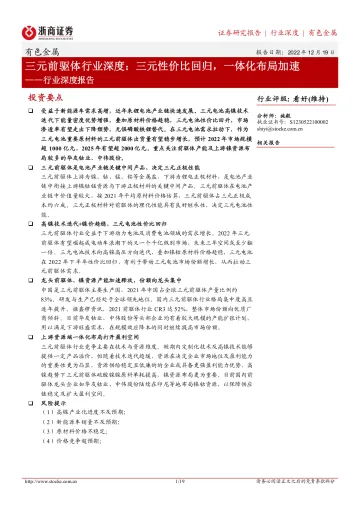 三元前驱体行业深度:三元性价比回归,一体化布局加速-20221219-浙商证券-19页