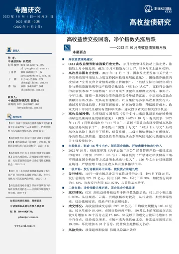 中诚信-【2022年10月高收益债策略月报】高收益债交投回落,净价指数先涨后跌-14页