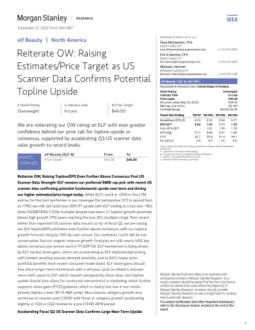 ELF.N-Morgan Stanley-elf Beauty Reiterate OW Raising EstimatesPrice Target as