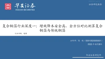 华安证券-复合铜箔行业深度一:增效降本安全高,全方位对比测算复合铜箔与传统铜箔-230628
