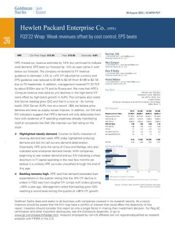 Hewlett Packard Enterprise Co. (HPE)_ FQ3'22 Wrap_ Weak revenues offset by cost control; EPS beats(1)