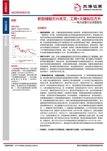东海证券-电力设备行业深度报告：新型储能方兴未艾，工商+大储如日方升-230627