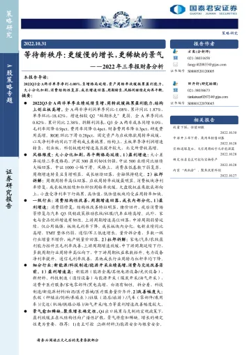 2022年三季报财务分析：等待新秩序，更缓慢的增长，更稀缺的景气-20221031-国泰君安-21页