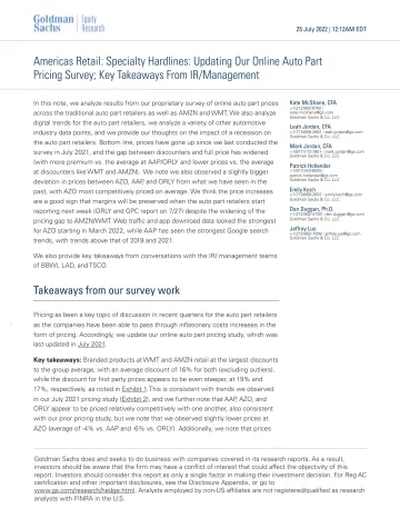 Americas Retail_ Specialty Hardlines_ Updating Our Online Auto Part Pricing Survey; Key Takeaways From IR_Management(1)