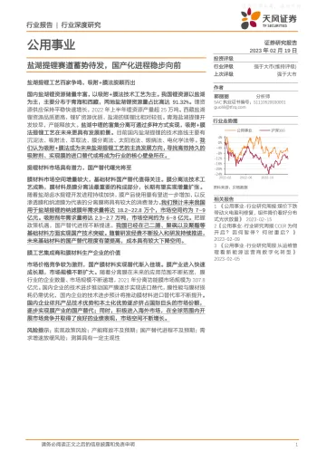 天风证券-公用事业行业深度研究:盐湖提锂赛道蓄势待发,国产化进程稳步向前-230219