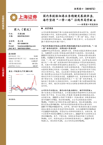 上海证券-招商港口(001872)深度报告:国内参股枢纽港业务稳健发展提供β,海外坚持“一带一路”沿线布局贡献α-230530