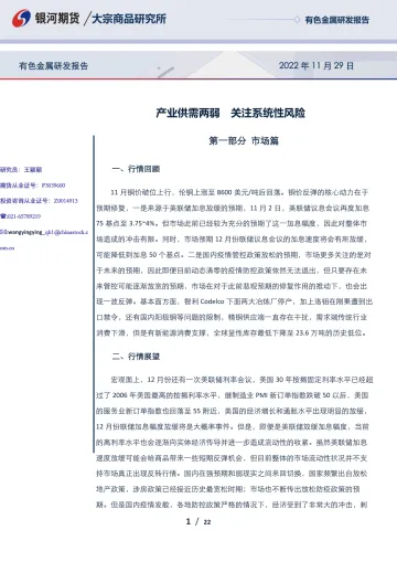 有色金属研发报告:产业供需两弱,关注系统性风险-20221129-银河期货-22页