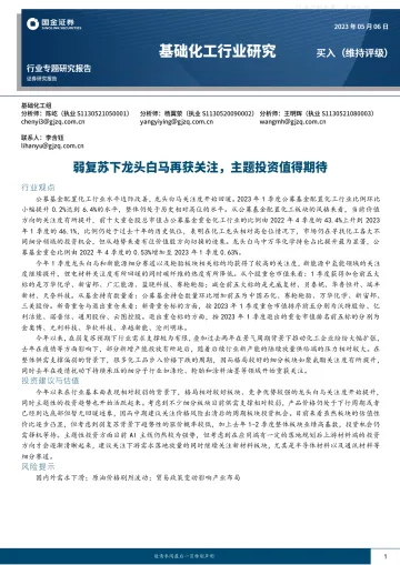 国金证券-基础化工行业专题研究报告:弱复苏下龙头白马再获关注,主题投资值得期待-230506