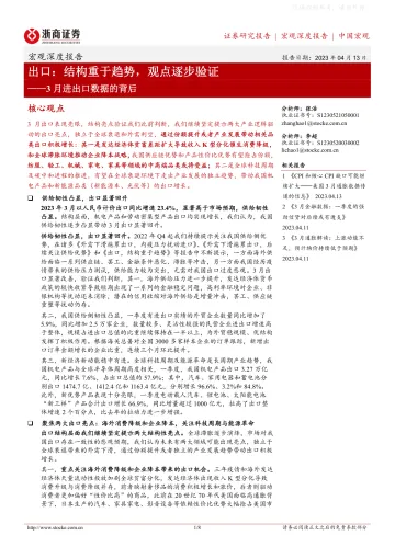 浙商证券-3月进出口数据的背后-出口:结构重于趋势,观点逐步验证-230413