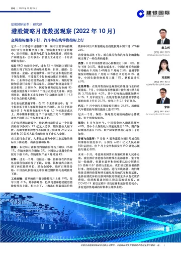 港股策略月度数据观察(2022年10月):金属指标整体下行,汽车和在线零售指标上行-20221025-建银国际-31页