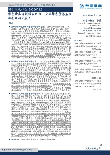 固收深度报告:绿色债券专题报告之六,全球绿色债券基金持仓结构大盘点-20220712-东吴证券-26页