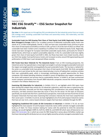 RBC ESG StratifyTM – ESG Sector Snapshot for Industrials