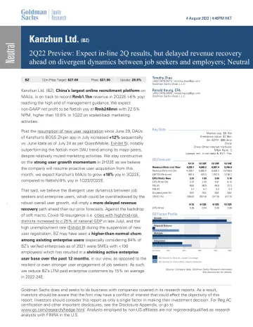 Kanzhun Ltd. (BZ)_ 2Q22 Preview_ Expect in-line 2Q results, but delayed revenue recovery ahead on divergent dynamics between ...(1)