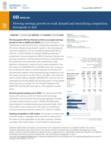 USI (601231.SS)_ Slowing earnings growth on weak demand and intensifying competition; downgrade to Sell(1)