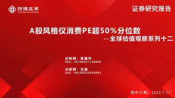 全球估值观察系列十二:A股风格仅消费PE超50%分位数-20220717-财通证券-28页