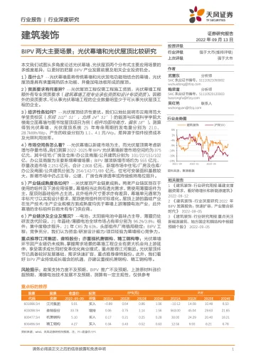 建筑装饰行业:BIPV两大主要场景,光伏幕墙和光伏屋顶比较研究-20220913-天风证券-23页