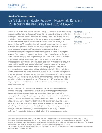 Americas Technology_ Internet_ Q3 ’22 Gaming Industry Preview – Headwinds Remain in ’22; Industry Themes Likely Drive 2023 & ...(1)