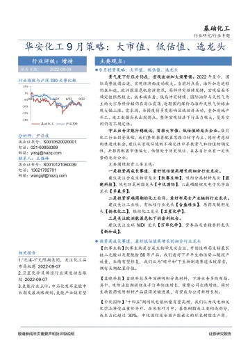 化工行业9月策略:大市值、低估值、选龙头-20220909-华安证券-21页
