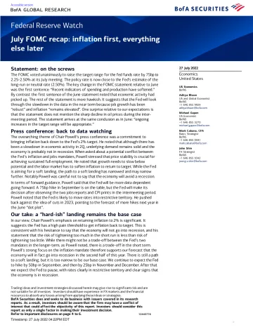 BOFA-Federal Reserve Watch July FOMC recap_ inflation first, everything else later