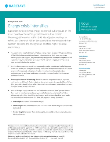 European Banks Energy crisis intensifies