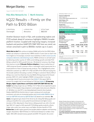 PANW.OQ-Morgan Stanley-Palo Alto Networks Inc 4Q22 Results – Firmly on the Path to