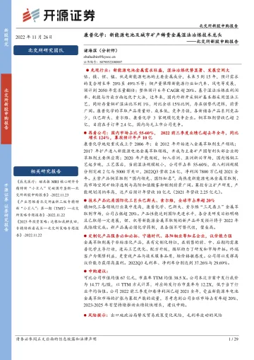 北交所新股申购报告:康普化学,新能源电池及城市矿产稀贵金属湿法冶炼技术龙头-20221126-开源证券-29页