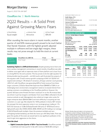 NET.N-Morgan Stanley-Cloudflare Inc 2Q22 Results – A Solid Print Against Growing.