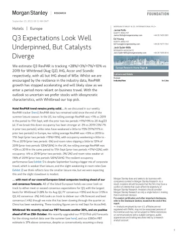 Morgan Stanley-Hotels Q3 Expectations Look Well Underpinned, But Catalysts..