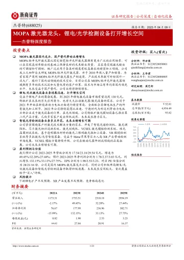 浙商证券-杰普特(688025)深度报告:MOPA激光器龙头,锂电/光学检测设备打开增长空间-230409
