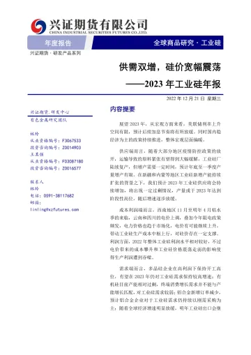 2023年工业硅年报:供需双增,硅价宽幅震荡-20221221-兴证期货-21页