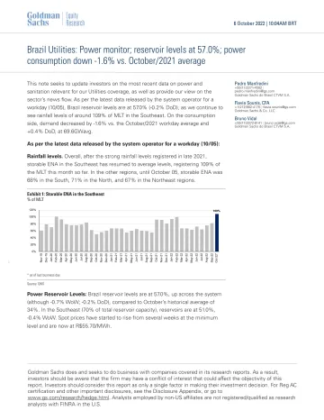 Brazil Utilities_ Power monitor; reservoir levels at 57.0 vs. October_2021 average(1)