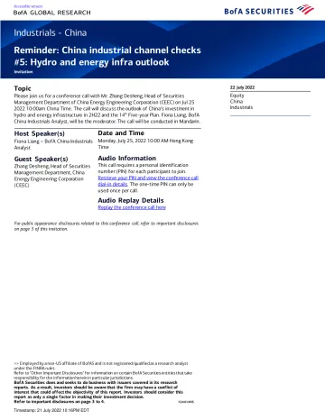 BOFA-China industrial channel checks #5 Hydro and energy infra outlook
