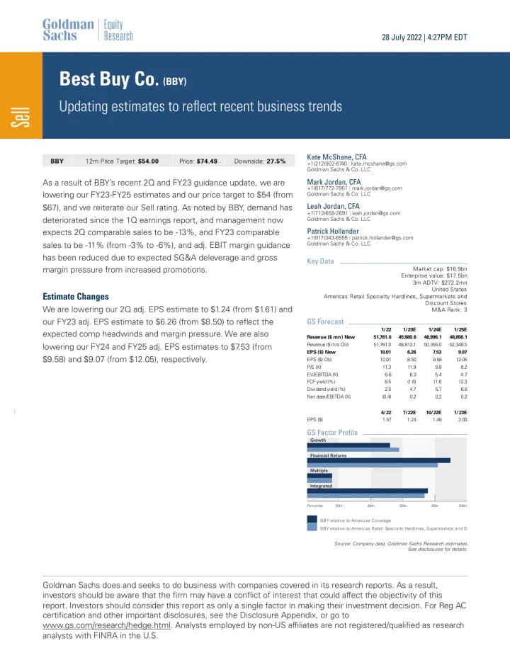 Best Buy Co. (BBY)_ Updating estimates to reflect recent business trends (1)