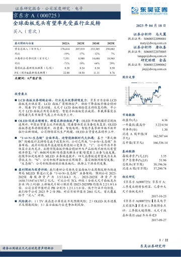 东吴证券-京东方A(000725)全球面板龙头有望率先受益行业反转-230418