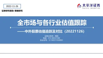 全市场与各行业估值跟踪:中外股票估值追踪及对比-20221126-太平洋证券-27页