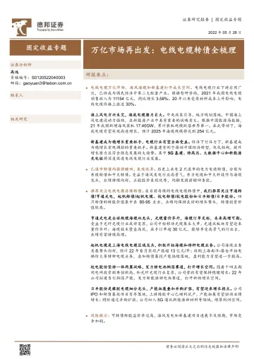 固定收益专题:万亿市场再出发,电线电缆转债全梳理-20220528-德邦证券-20页