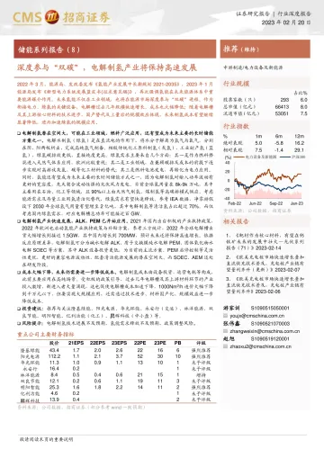 招商证券-电力设备及新能源行业储能系列报告(8):深度参与“双碳”,电解制氢产业将保持高速发展-230220