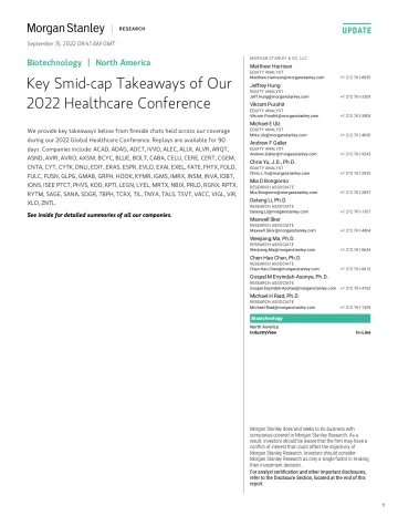 Morgan Stanley-Biotechnology Key Smid-cap Takeaways of Our 2022 Healthcare...-98320306