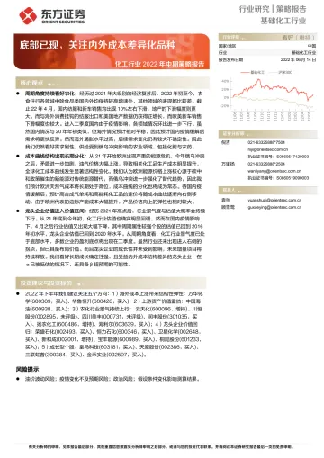 化工行业2022年中期策略报告:底部已现,关注内外成本差异化品种-20220614-东方证券-37页