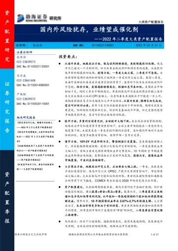 2022年二季度大类资产配置报告:国内外风险犹存,业绩望成催化剂-20220331-渤海证券-15页