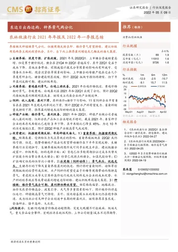 农林牧渔行业2021年年报及2022年一季报总结:东边日出西边雨,种养景气两分化-20220509-招商证券-36页